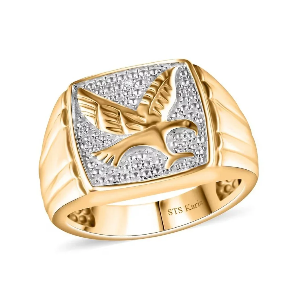 Striking Men's Diamond Accent Eagle Ring in 18K YG Plated Brass Size 12